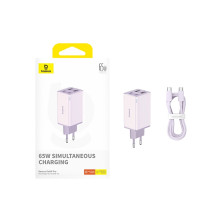 Сетевое зарядное устройство Baseus GaN6 Pro 65W 2USB+2Type-C + кабель Baseus Type-C to Type-C 100W 20V/5A 1м Фиолетовый