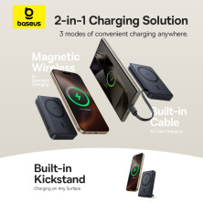 УМБ Baseus Nomos Qi2 Kickstand Magnetic 10000mAh 45W QC3.0+PD3.0 с функцией MagSafe и Qi2 15W и Type-C кабелем 45W Черный