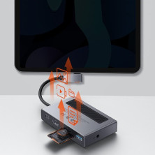 USB-хаб Baseus 6in1 Magic Multifunctional Type-C with a Retractable Clip Type-C to USB3.0, Type-C, 4KHDMI, AUX, TF, SD Сірий