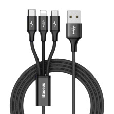 Кабель Baseus Rapid Series Cable 3-in-1 Fast Charging Data Cable USB to Lightning+Type-C+MicroUSB 3А 1.2m Чорний