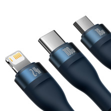 Кабель Baseus Flash Series 2 3-in-1 Fast Charging Data Cable USB to Lightning+Type-C+MicroUSB 100W 1.2m Синій