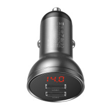 Автомобильное зарядное устройство Baseus Digital Display 24W 2USB 4.8A Серый