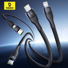 Кабель Baseus Flash Series 3 3-in-2 Fast Charging Data Cable  USB+Type-C to Lightning+Type-C+Type-C 100W 1.5m Чорний