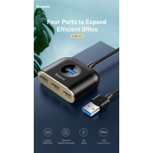 USB-хаб Baseus 5in1 Square Round HUB Adapter Type-A to USB3.0, USB2.0*3, Micro USB кабель 1м Чорний