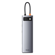 USB-хаб Baseus 11in1 Metal Gleam 11-Port Type-C HUB Adapter Type-C to USB3.0*3, Type-C(PD)*1, 4KHDMI*2, VGA, RJ45, AUX, TF, SD Серый