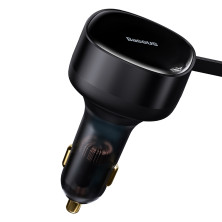 Автомобильное зарядное устройство Baseus Enjoyment Retractable 30W c встроенным кабелем 2-in-1 Type-C и Lightning 0.75м Черный