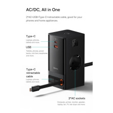 Сетевое зарядное устройство Baseus GaN5 PowerCombo Digital PowerStrip 65W 2AC+USB+Type-C + кабель Baseus Type-C to Type-C 100W 20V/5A 1м Черный