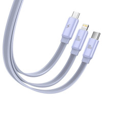 Кабель Baseus Traction Series Retractable 3-in-1 Fast Charging Data Cable Type-C to Lightning+Type-C+MicroUSB 100W 1.7m Фіолетовий