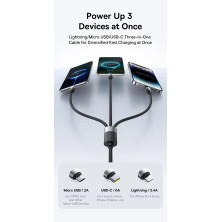 Кабель Baseus StarSpeed Series 3-in-1 Fast Charging Data Cable USB to Lightning+Type-C+MicroUSB 100W 1.5m Чорний