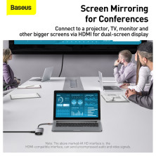 USB-хаб Baseus 6in1 Metal Gleam 6-Port Type-C HUB Adapter Type-C to USB3.0*3, Type-C(PD)*1, 4KHDMI, RJ45 Сірий