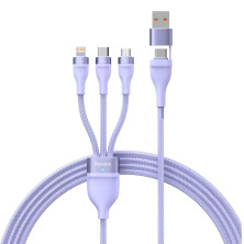 Кабель Baseus Flash Series 2 3-in-2 Fast Charging Data Cable  USB+Type-C to Lightning+Type-C+MicroUSB 100W 1.2m Фіолетовий