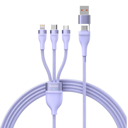 Кабель Baseus Flash Series 2 3-in-2 Fast Charging Data Cable  USB+Type-C to Lightning+Type-C+MicroUSB 100W 1.2m Фіолетовий