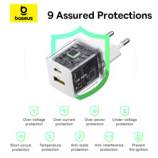Сетевое зарядное устройство Baseus Palm Fast Charger QC3.0+PD3.0 30W USB+Type-C 3A + Кабель Type-C to Type-C 60W 20V/3A 1м Белый