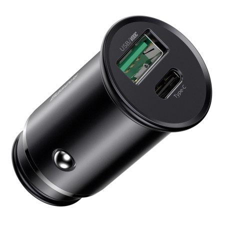 Автомобильное зарядное устройство Baseus Circular Metal PPS Quick Charger Car Charger 30W VOOC USB+Type-C Черный