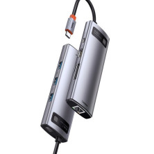 USB-хаб Baseus 8in1 Metal Gleam 8-Port Type-C HUB Adapter Type-C to USB3.0*3, Type-C(PD)*1, 4KHDMI, RJ45, TF, SD Серый