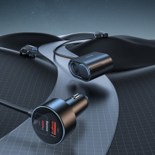 Автомобільний зарядний пристрій Baseus High Efficiency Pro 1-for-2 Car Cigarette Lighter 30W USB+Type-C + 2 Прикурювача Чорний