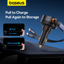Автомобільний зарядний пристрій Baseus Enjoyment Pro Retractable 60W Type-C і з вбудованим кабелем 2-in-1 Type-C и Lightning  0.70м Чорний