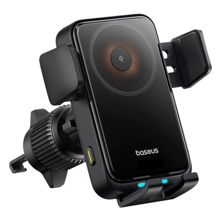 Беспроводное автомобильное зарядное устройство Baseus Wisdom Pro Auto Coil Alignment Air Outlet Version с технологией Qi 15W Черный