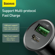 Автомобильное зарядное устройство Baseus Circular Metal PPS Quick Charger Car Charger 30W VOOC USB+Type-C Черный