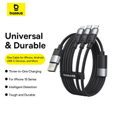Кабель Baseus StarSpeed Series 3-in-1 Fast Charging Data Cable USB to Lightning+Type-C+MicroUSB 100W 1.5m Чорний