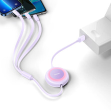 Кабель Baseus Bright Mirror 2 Series Retractable 3-in-1 Fast Charging Data Cable USB to Lightning+Type-C+MicroUSB 3.5А 1.1m Фіолетовий