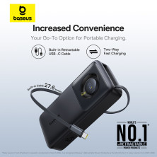 УМБ Baseus Free2Pull with Retractable Cable 20000mAh 65W з технологією QC3.0+PD3.0 та Type-C кабелем 60W Чорний