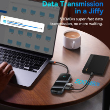 USB-хаб Baseus 5in1 AcmeJoy 5-Port Type-C HUB Adapter Type-C to USB3.0*2, USB2.0*1, Type-C*1 RJ45 Сірий