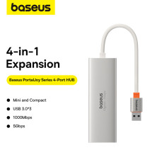 USB-хаб Baseus 4in1 PortalJoy 4-Port Type-A HUB Adapter Type-A to USB3.0*3, RJ45 Сірий