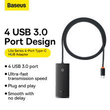 USB-хаб Baseus 4in1 Lite Series 4-Port Type-C HUB Adapter Type-C to USB3.0*4 кабель 1м Чорний