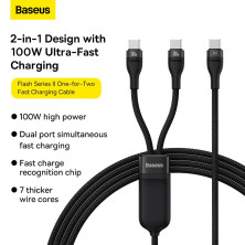 Кабель Baseus Flash Series 2 2-in-1 Fast Charging Data Cable Type-C to Type-C+Type-C 100W 1.5m Чорний