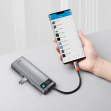 USB-хаб Baseus 9in1 Metal Gleam 9-Port Type-C HUB Adapter Type-C to USB3.0*3, Type-C(PD)*1, 4KHDMI, VGA, RJ45, TF, SD Серый