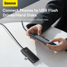 USB-хаб Baseus 4in1 Lite Series 4-Port Type-A HUB Adapter Type-A to USB3.0*4 кабель 1м Чорний