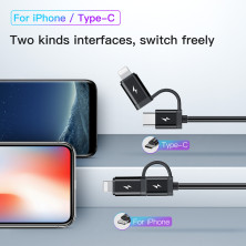 Автомобильное зарядное устройство Baseus Enjoy Together 2в1 4.8A USB с зарядным кабелем Type-C / Lightning 1.2м Черный