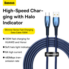 Кабель Baseus Glimmer Series Fast Charging Data Cable USB to Type-C 100W 20V 5A 2m Синій