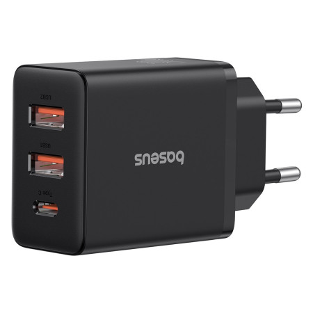 Мережевий зарядний пристрій Baseus Cube Fast Charger QC3.0+PD3.0 30W 2USB+Type-C 3A Чорний