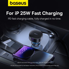 Автомобільний зарядний пристрій Baseus Enjoyment Pro Retractable 55W USB і з вбудованим кабелем Lightning 0.70м Чорний