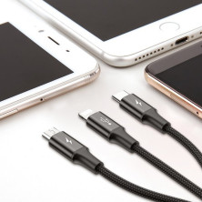Кабель Baseus Rapid Series Cable 3-in-1 Fast Charging Data Cable USB to Lightning+Type-C+MicroUSB 3А 1.2m Чорний
