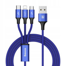 Кабель Baseus Rapid Series Cable 3-in-1 Fast Charging Data Cable USB to Lightning+Type-C+MicroUSB 3А 1.2m Синій