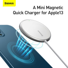 Беспроводное зарядное устройство Baseus Simple Mini Magnetic с функцией MagSafe и Qi 15W Белый