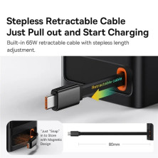 Сетевое зарядное устройство Baseus GaN5 PowerCombo Digital PowerStrip 65W 2AC+USB+Type-C + кабель Baseus Type-C to Type-C 100W 20V/5A 1м Черный