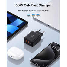 Мережевий зарядний пристрій Baseus Cube Fast Charger QC3.0+PD3.0 30W 2USB+Type-C 3A Чорний