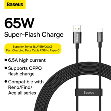 Кабель Baseus Superior Series Fast Charging Data Cable USB to Type-C 65W SUPERVOOC 2m Чорний