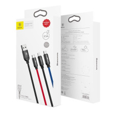 Кабель Baseus Three Primary Colors 3-in-1 Fast Charging Data Cable USB to Lightning+Type-C+MicroUSB 3.5А 1.2m Чорний