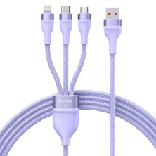 Кабель Baseus Flash Series 2 3-in-1 Fast Charging Data Cable USB to Lightning+Type-C+MicroUSB 100W 1.2m Фіолетовий