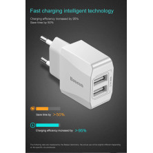 Сетевое зарядное устройство Baseus Mini Dual-U Charger 2USB 2.1A Белый