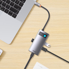 USB-хаб Baseus 4in1 Metal Gleam 4-Port Type-C HUB Adapter Type-C to USB3.0*3, RJ45 Сірий