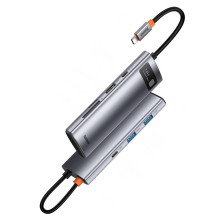 USB-хаб Baseus 7in1 Metal Gleam 7-Port Type-C HUB Adapter Type-C to USB3.0*2, Type-C(PD)*1, Type-C*1, 4KHDMI, TF, SD Серый