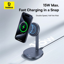 Беспроводное зарядное устройство Baseus Orbit 2 Pro Air-Cooled 2-in-1 Magnetic с функцией MagSafe и Qi2 20W Серый