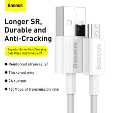 Кабель Baseus Superior Series Fast Charging Data Cable USB to Micro USB 2A 2m Білий
