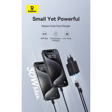 Мережевий зарядний пристрій Baseus Cube Fast Charger QC3.0+PD3.0 30W USB+Type-C 3A Чорний